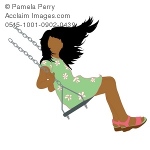 Clip Art Illustration Of A Little Dark Skinned Girl On A Swing