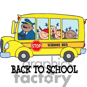 Clipart Illustration Of Happy Children On School Bus And Text Clipart