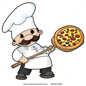 Cute Chef With A Combination Pizza   Clipart