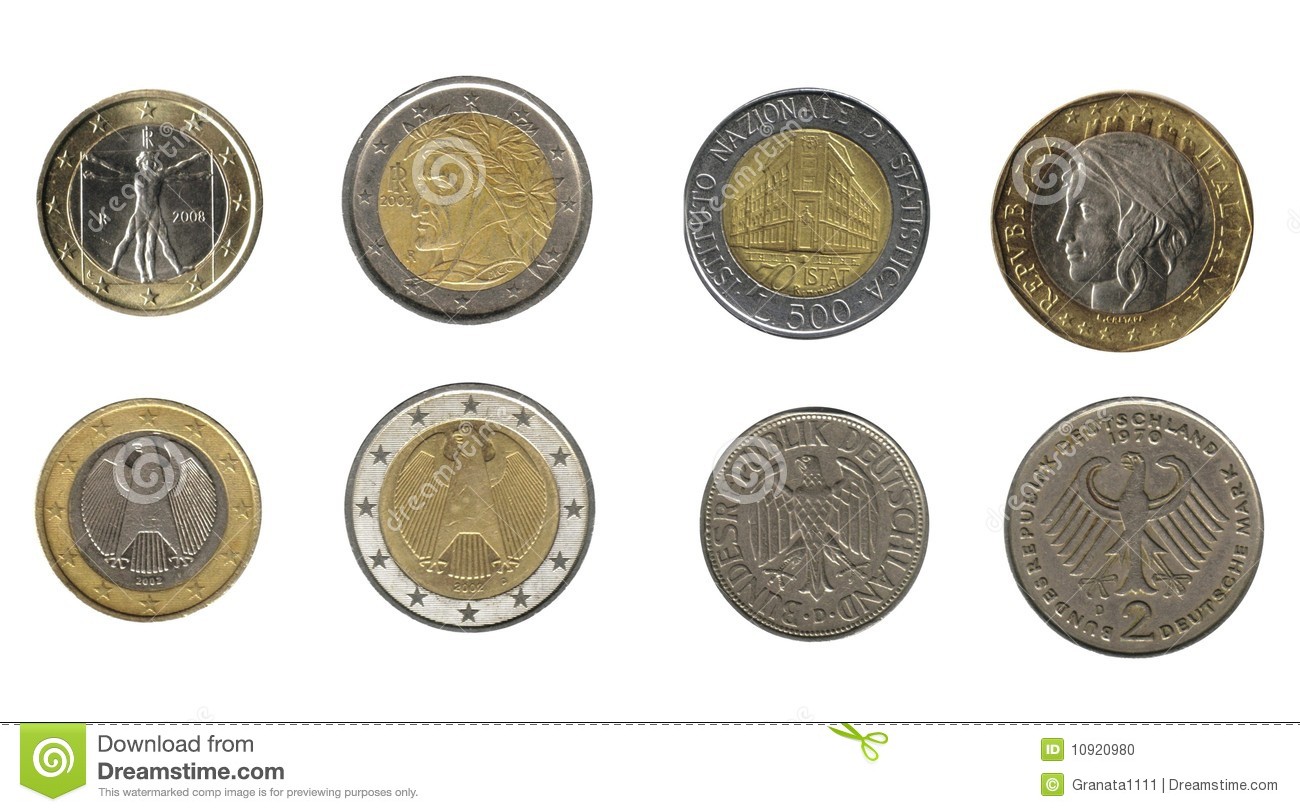 German And Italian Coins Stock Photo   Image  10920980