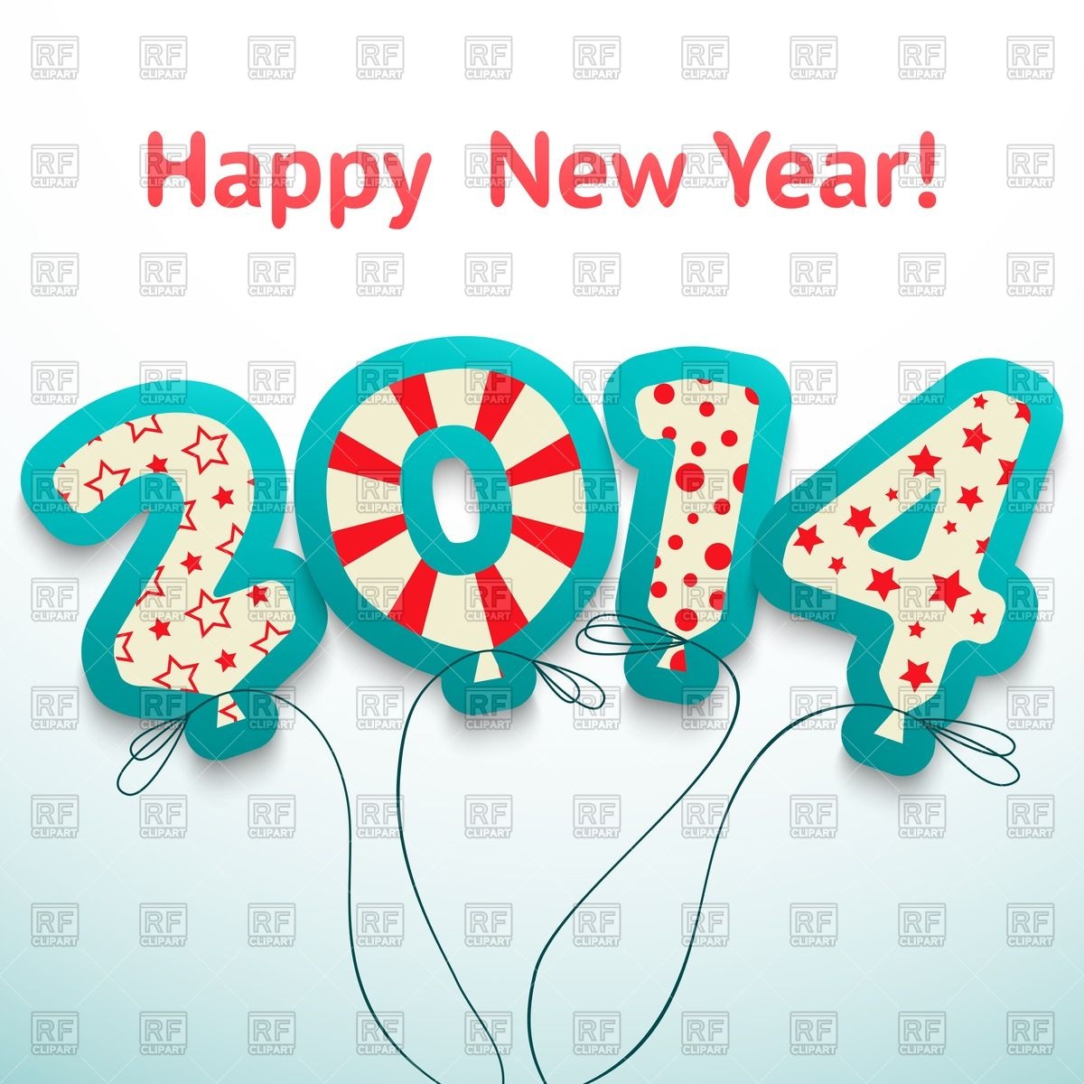 Happy New Year 2014   Greeting Card With Balloons Download Royalty    