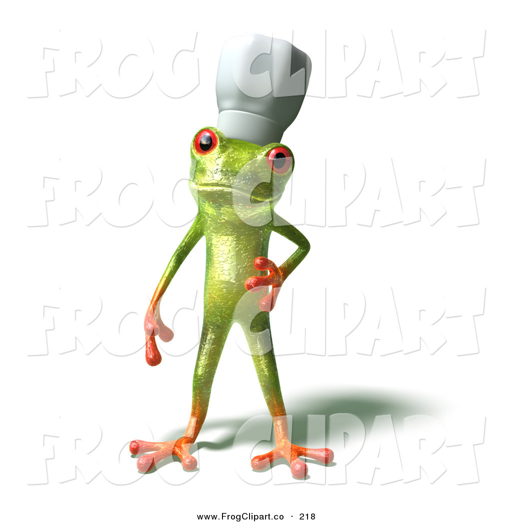 Hat And Looking Forward Cute Green Tree Frog Chef Wearing A Chef Hat