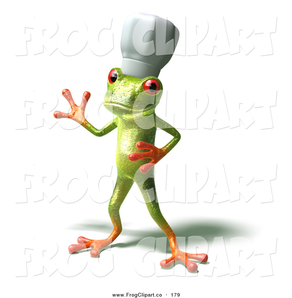 Hat And Waving Hello Cute Green Tree Frog Chef Wearing A Chef Hat