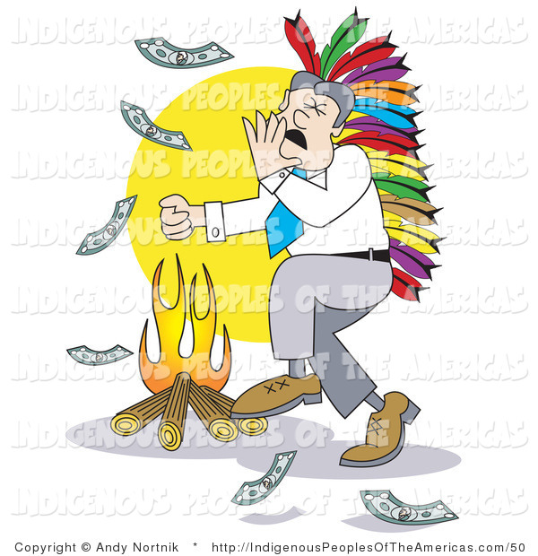 Headdress And Singing And Dancing Around A Fire While Burning Money
