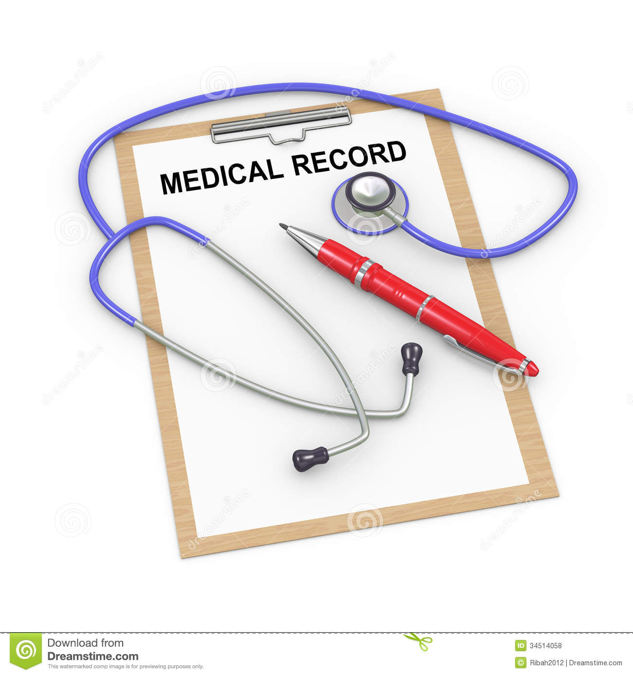 Illustration Of Stethoscope Pen And Medical History Record Clipboard