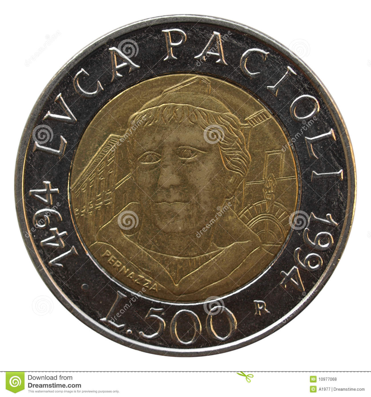 Italian Lira Coins With Luca Pacioli  Mathematician  Portrait On