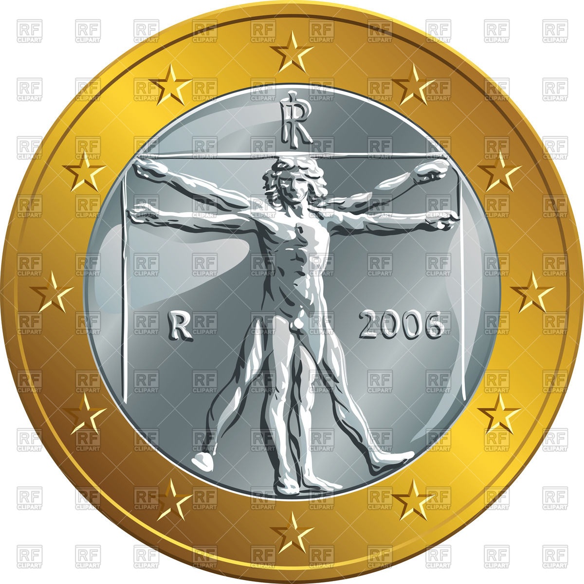 Italian Money   Gold Coin Euro With Vitruvian Man Download Royalty
