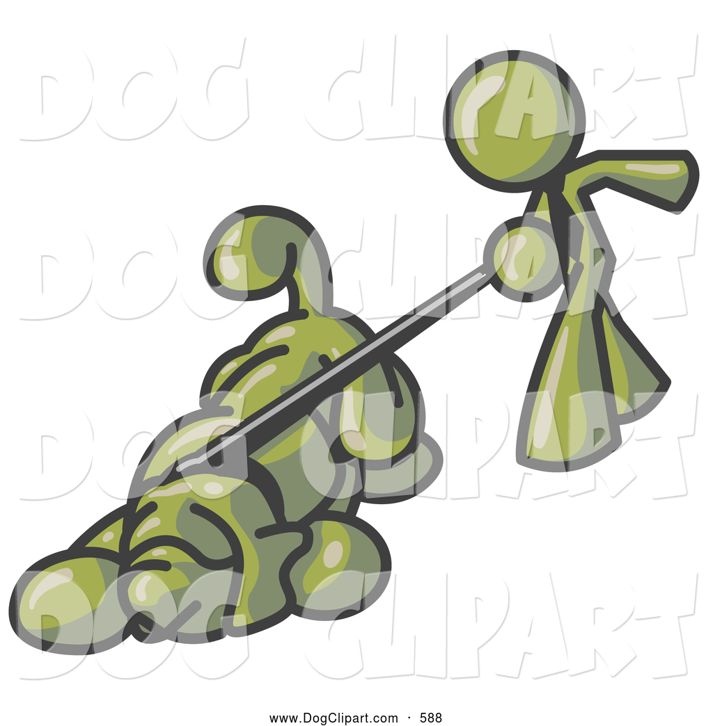Larger Preview  Clip Art Of A Friendly Olive Green Man Walking A Dog
