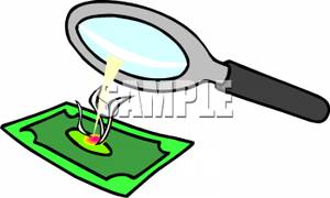 Magnifying Glass Burning Money   Royalty Free Clipart Picture