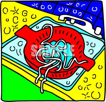 Pasta Noodles Draining In A Kitchen Sink   Royalty Free Clipart