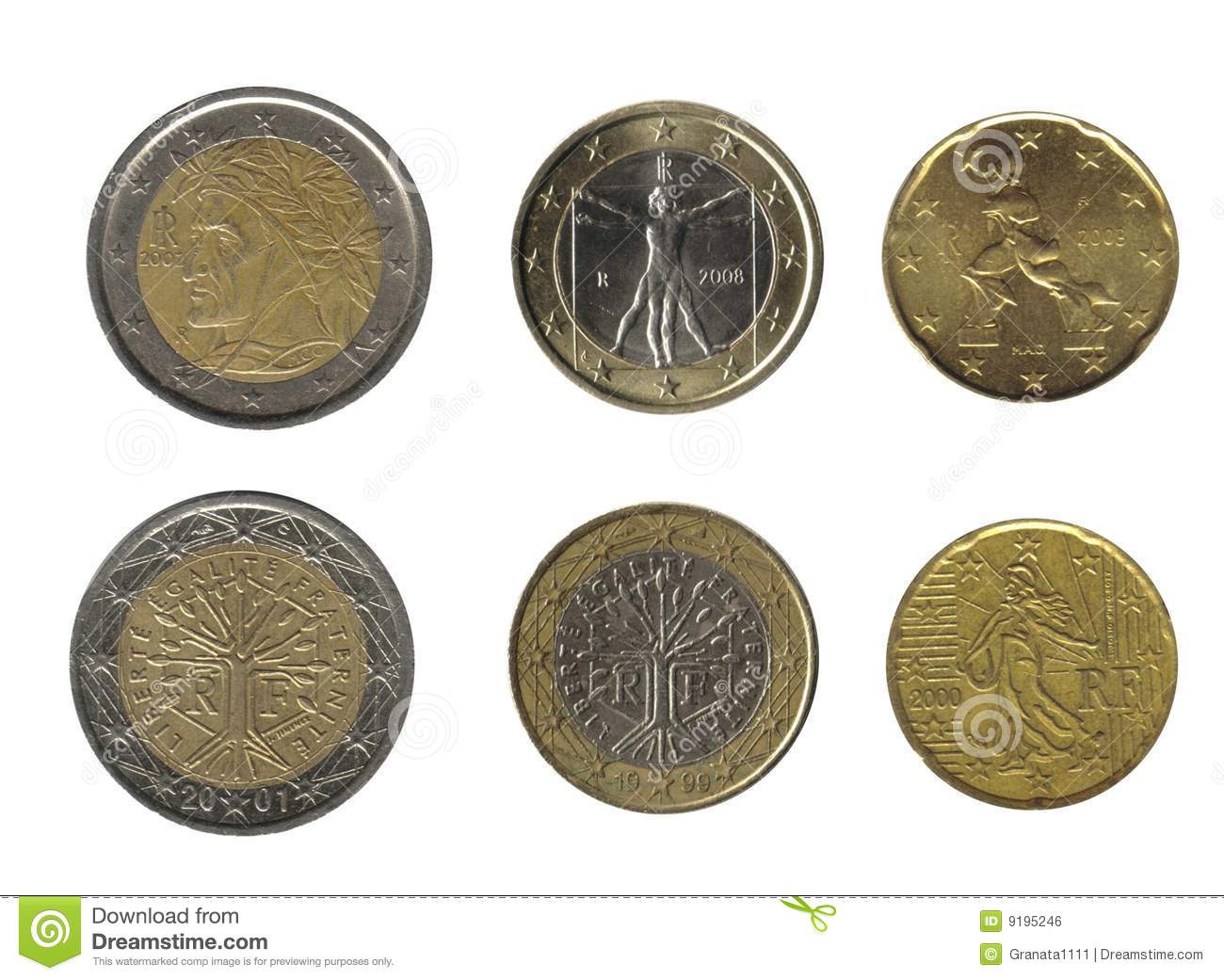 Royalty Free Stock Image  Italy And France Coins