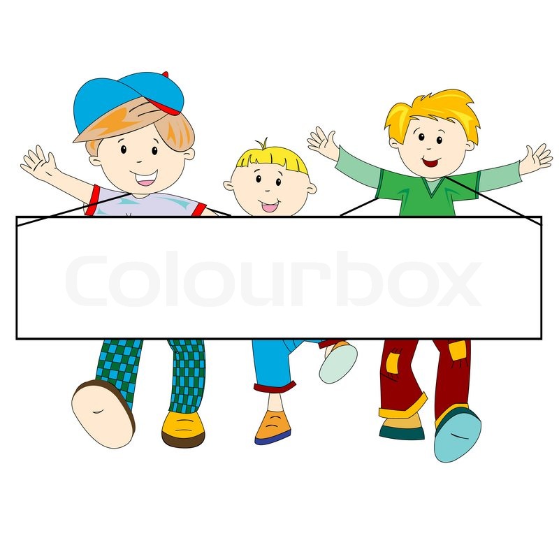 Stock Image Of  Happy Kids Cartoon With Blank Banner Against White    