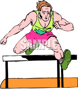 Track And Field Event Man Running Hurdles   Royalty Free Clipart