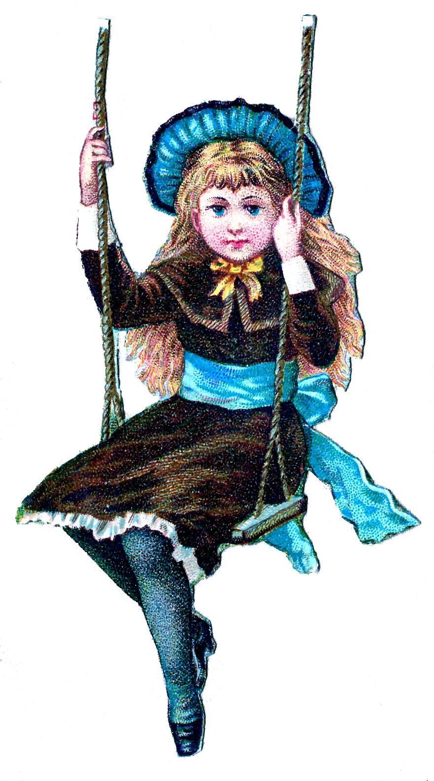 Vintage Clip Art   Little Victorian Girl On Swing   The Graphics Fairy