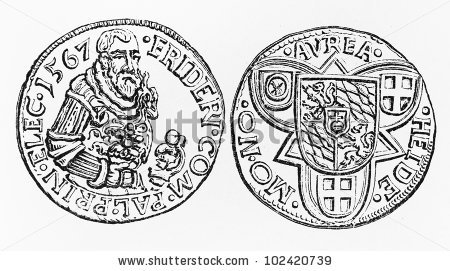 Vintage Drawing Representing A Gold Florin  Italian Coin  From 1557