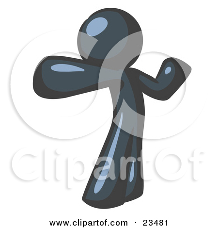 23481 Clipart Illustration Of A Navy Blue Man Stretching His Arms And