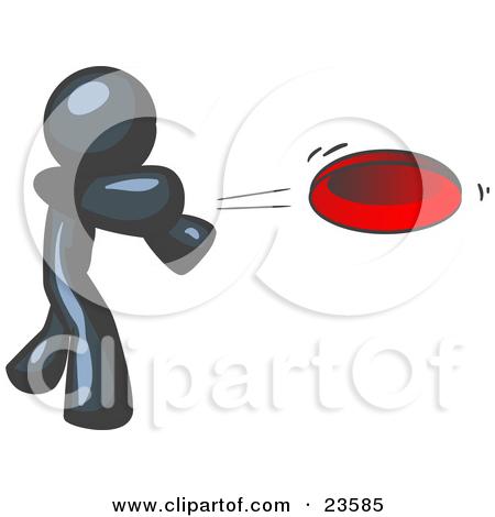 23585 Clipart Illustration Of A Navy Blue Man Tossing A Red Flying