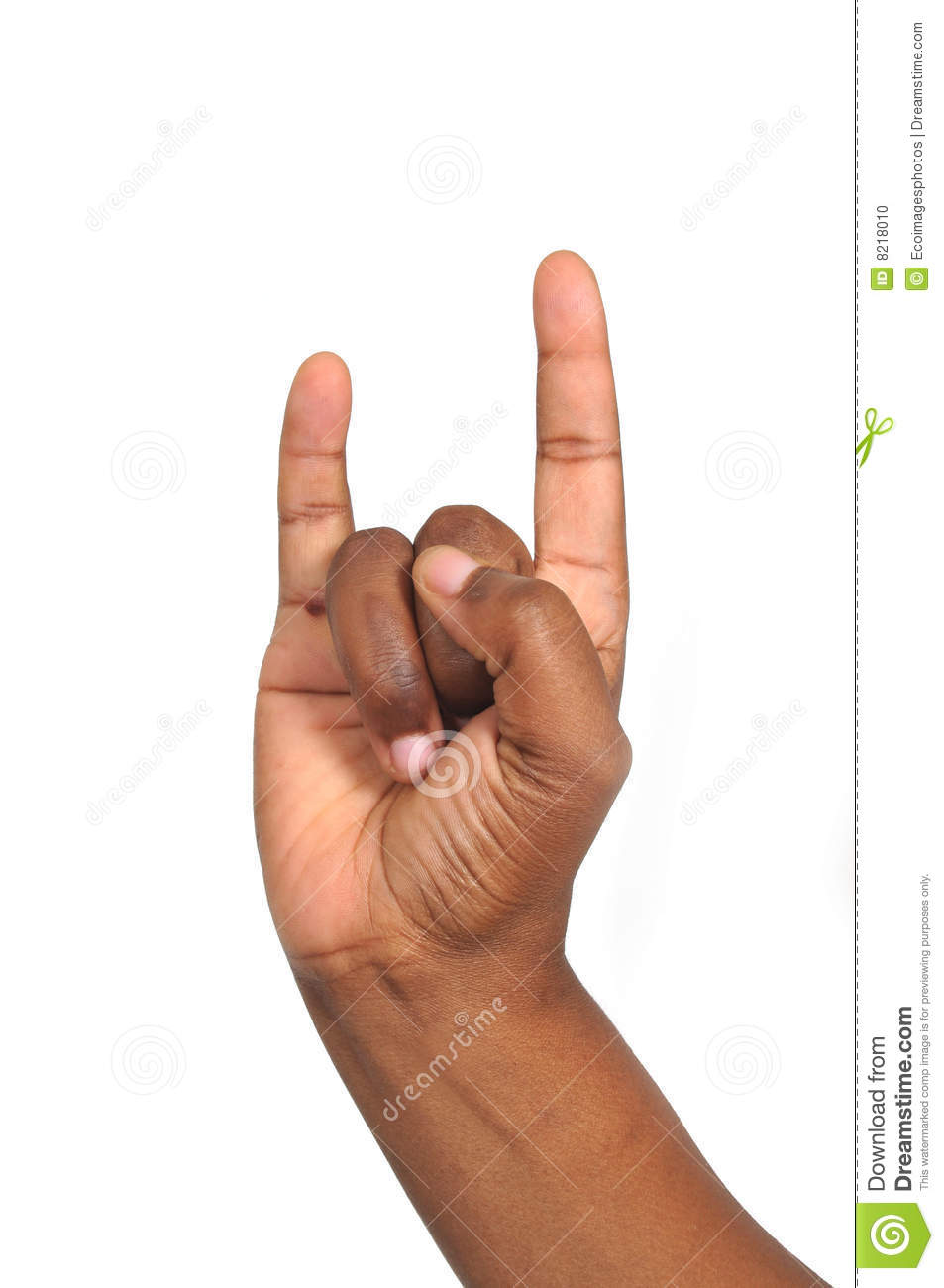 African Hand Making A Hook  Em Horns Sign On White Background