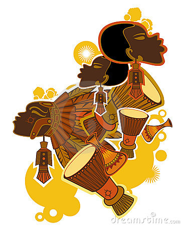 An Artistic Illustration Showing An African Tribal Drummer Isolated