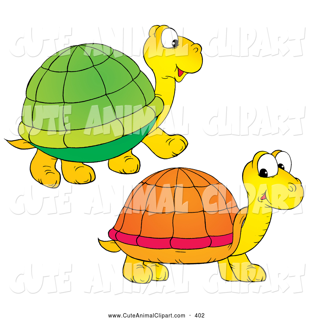 Clip Art Of A Pair Of Yellow Turtles With Green And Orange Shells
