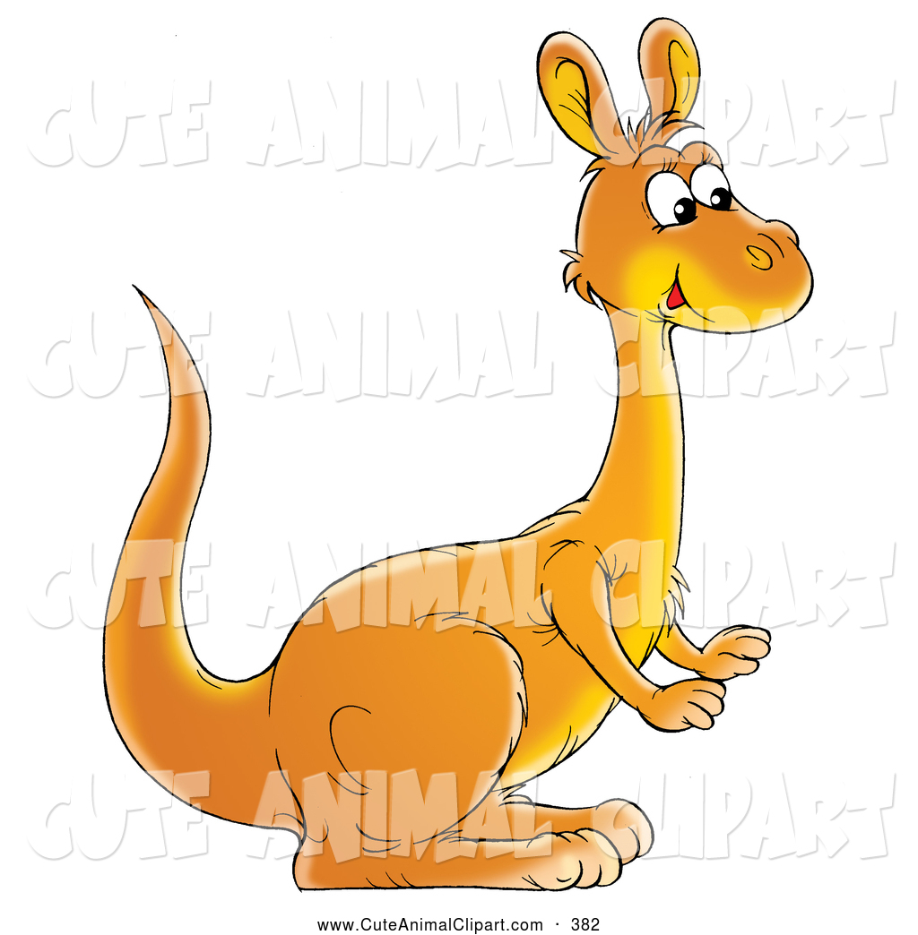 Clip Art Of A Smiling Cute Orange Kangaroo In Profile Facing To The