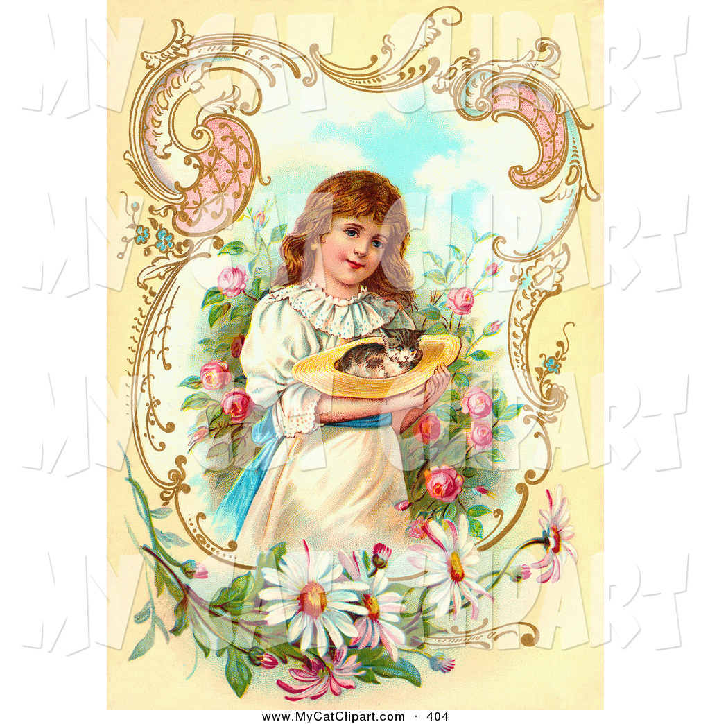 Clip Art Of A Vintage Painting Of A Little Victorian Girl Gently    