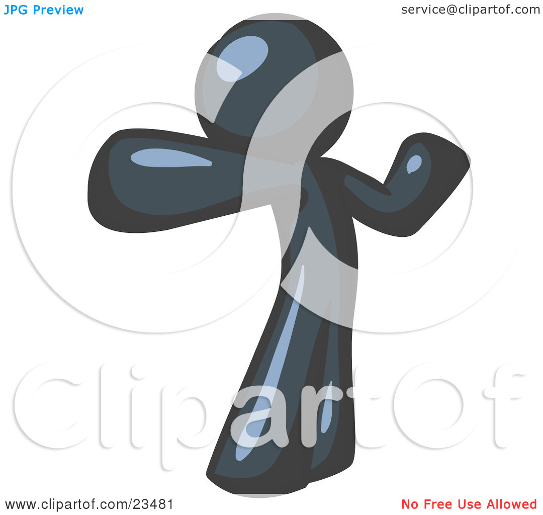 Clipart Illustration Of A Navy Blue Man Stretching His Arms And Back