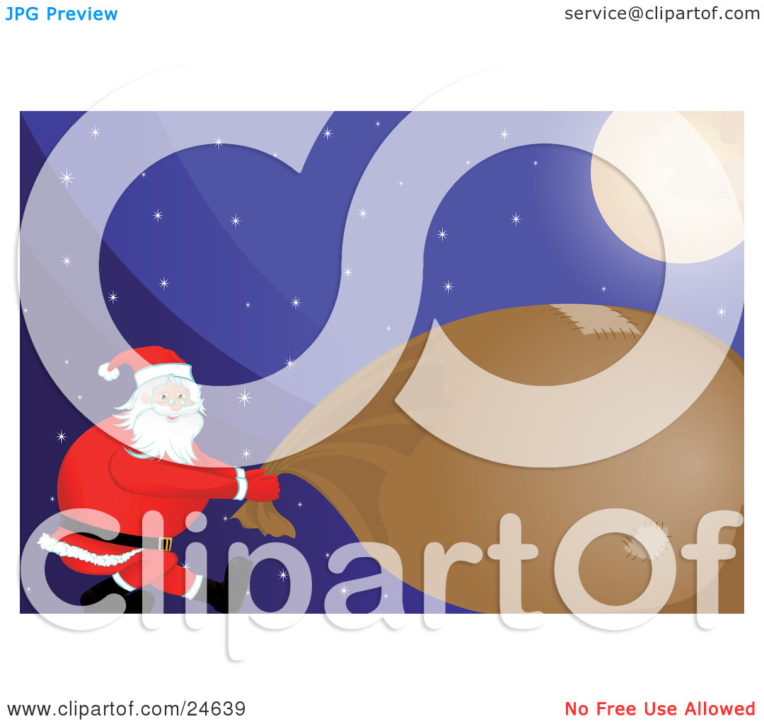 Clipart Illustration Of Santa Using All Of His Strength To Pull Along