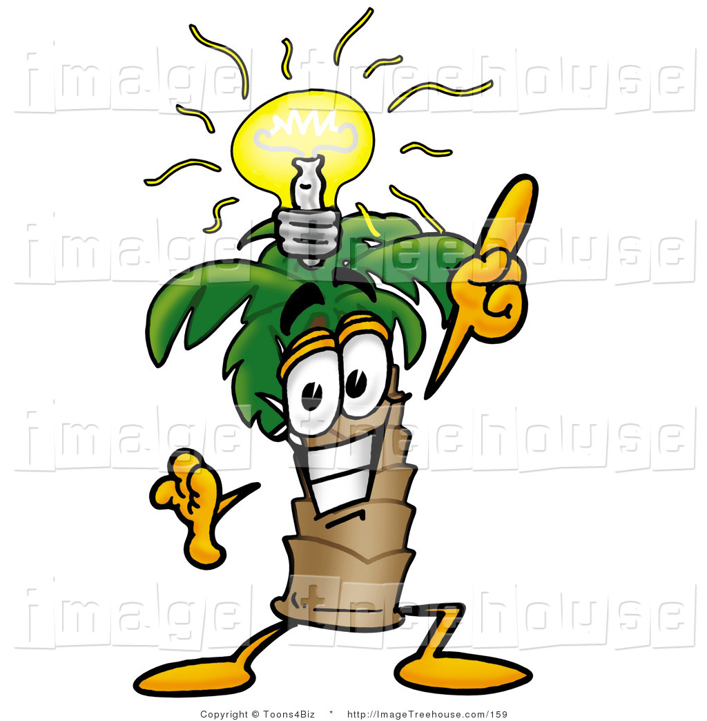 Clipart Of A Happy Palm Tree Mascot Cartoon Character With A Bright    