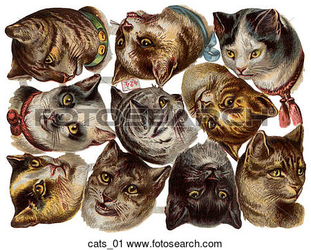 Clipart   Victorian Die Cut Illustration Of Cat Heads  Fotosearch