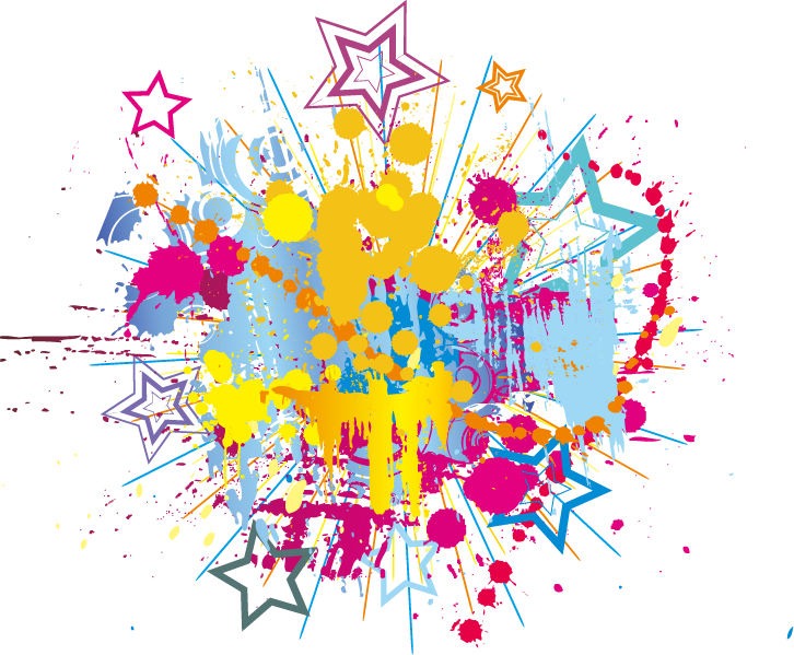 Colorful Bright Ink Splashes With Stars Vector Background   Free    