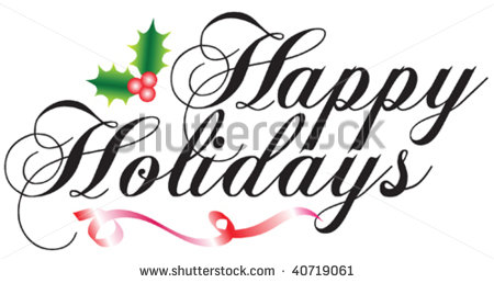 Happy Holidays Script Type With Holly And Ribbon    Stock Vector
