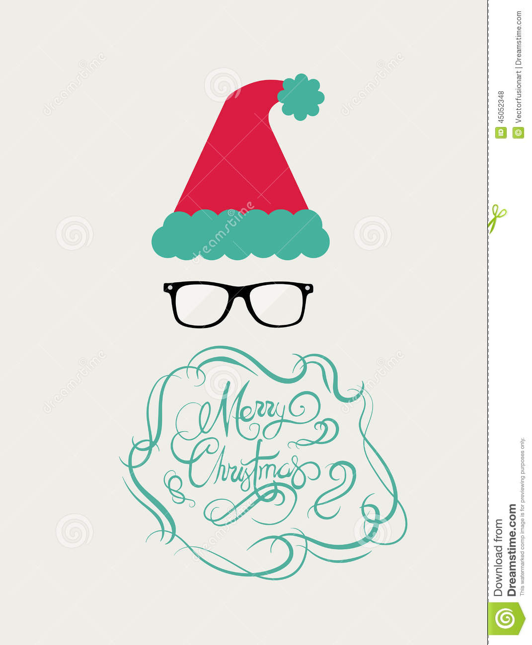 Merry Christmas Message Vector In Cursive Green With Santa Hat Stock    