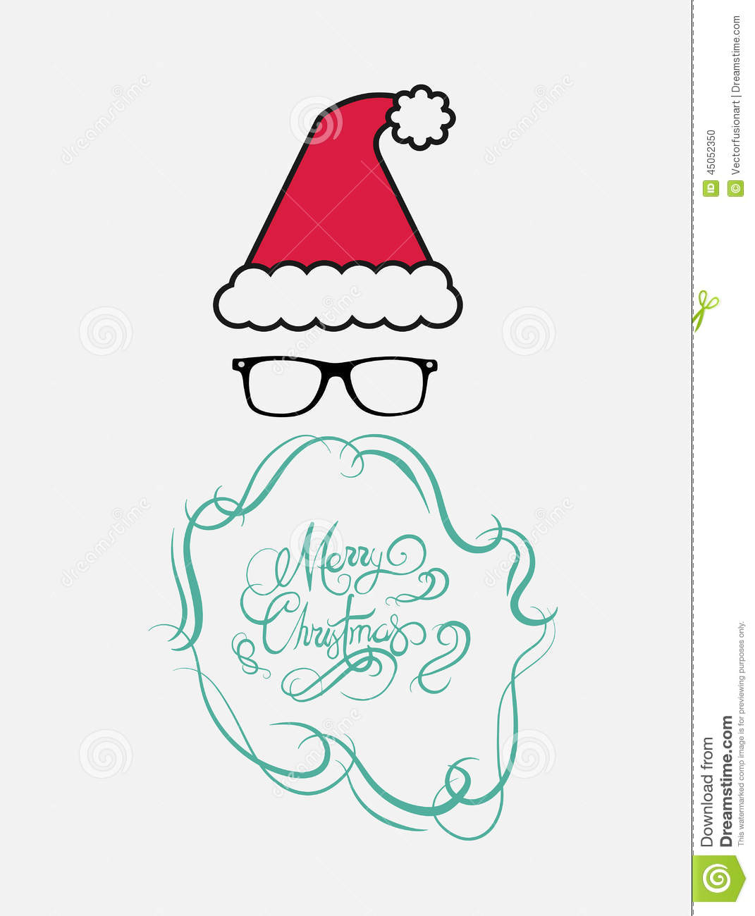 Merry Christmas Message Vector In Cursive Green With Santa Hat Stock    