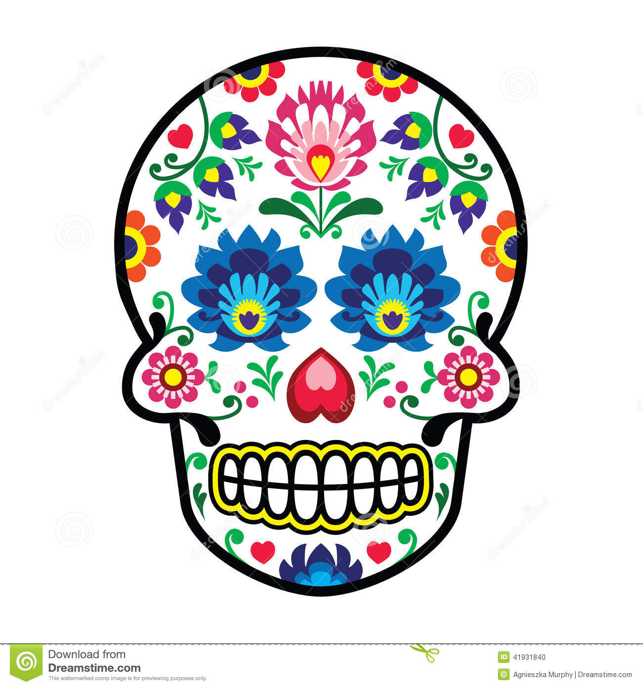 Mexican Sugar Skull   Polish Folk Art Style   Wzory Lowickie