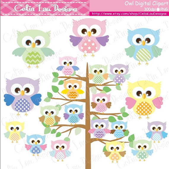 Owl Clipart Owls Digital Clip Art Polka Dot Star Chevron Stripes    