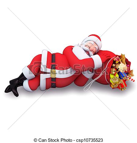 Photo Of Santa Sleeping With Gift Bag   3d Art Illustration Of Santa