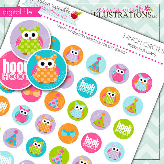 Polka Dot Owl Theme   Printable 1 Inch Circles  One Inch Circles    