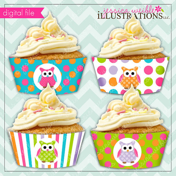 Polka Dot Owl Theme   Printable Cupcake Wrappers  Owl Cupcake Wrapper    