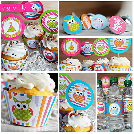 Polka Dot Owl Theme   Printable Party Collection   Cupake Toppers    