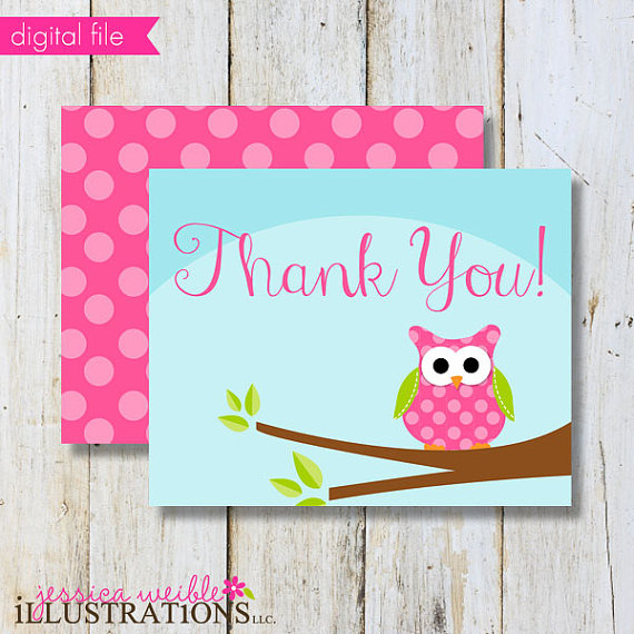 Polka Dot Owl Theme   Printable Party Thank You Card   Printable Thank    