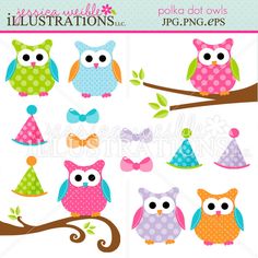 Polka Dot Owls   Clip Art Bundles   Jw Illustrations  Clipart Graphic