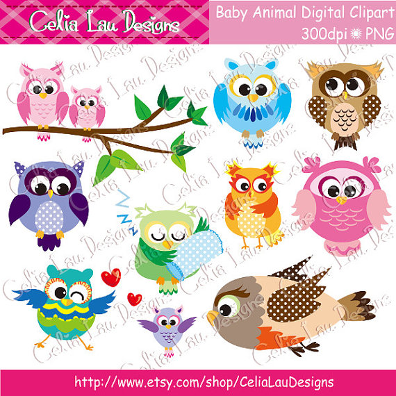 Polka Dot Owls Digital Clipart  10 Cute Animals Clipart  Owl Graphic    