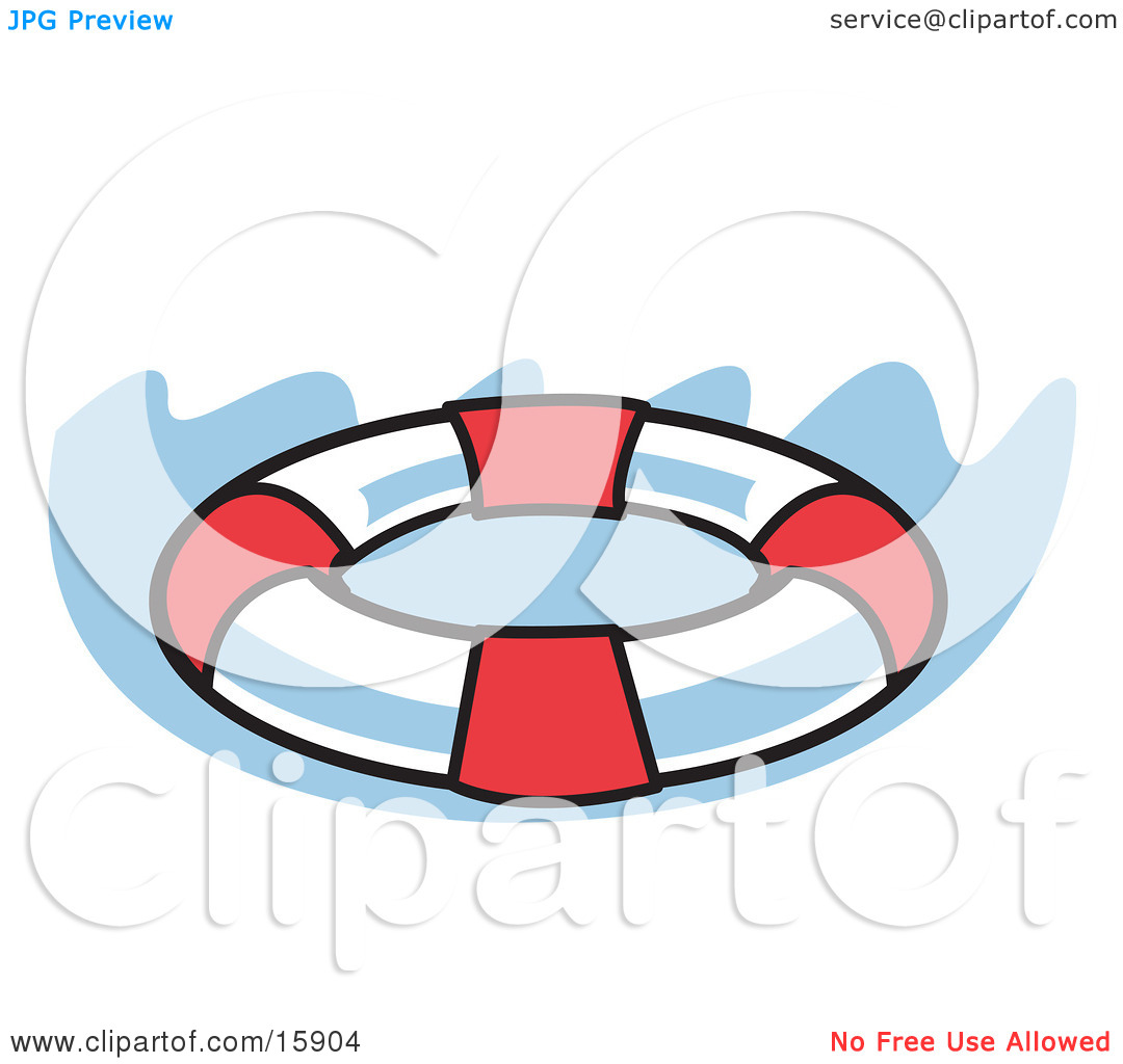 Red And White Round Life Preserver In Water Clipart Illustration By