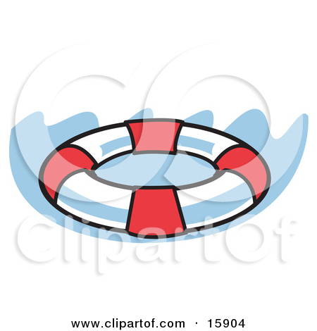 Red And White Round Life Preserver In Water Clipart Illustration By