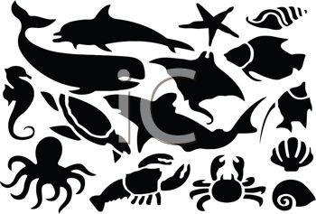 Royalty Free Clipart Image  Digital Collage Of Sea Life Silhouettes