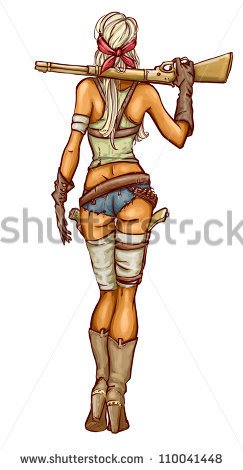Sexy Girl Hunter With Gun Isolated Raster Illustration   Stock Photo