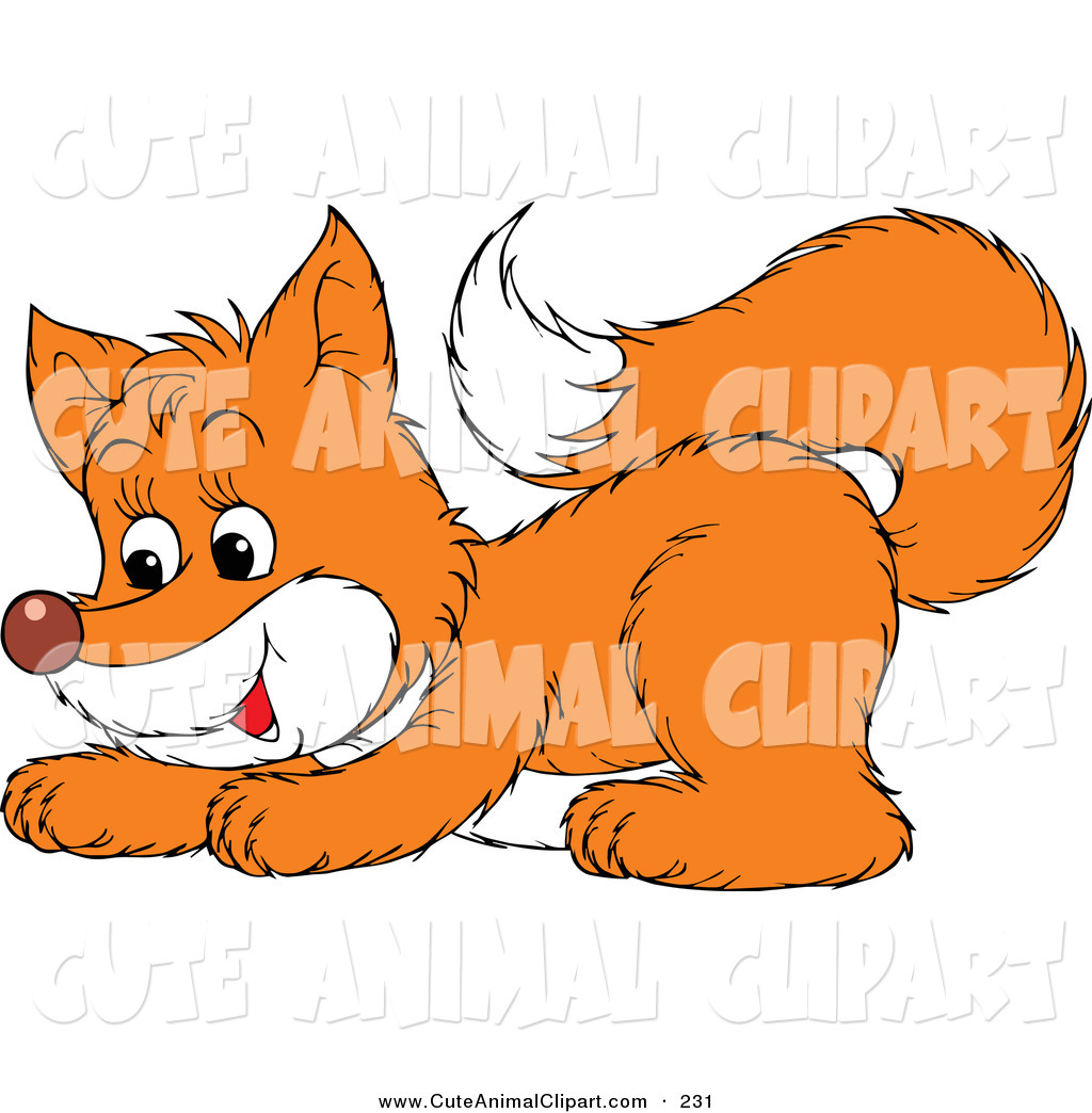 Vector Clip Art Of A Playful Orange Fox Kit Crouching Down