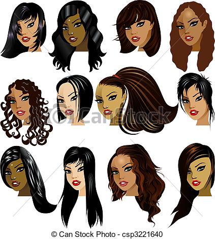 Vector Clipart Of Brunette Women Faces   Vector Illustration Of Indian