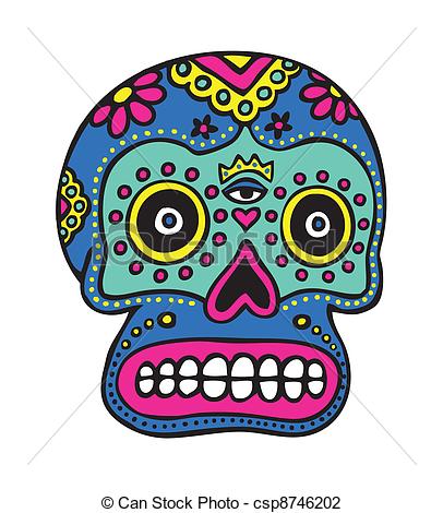 Vector Illustration Of Mexican Skull Art   Sugar Skull Dia Los